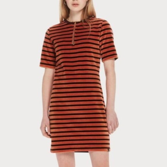 Scotch & Soda Striped Velvet Dress with Gold Zip - Picture 1 of 9